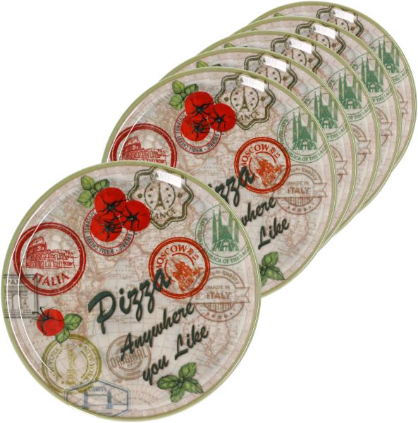 6er Set Pizzateller Moskau grün Ø 31,5 cm Servier-Platte XL-Teller Porzellan