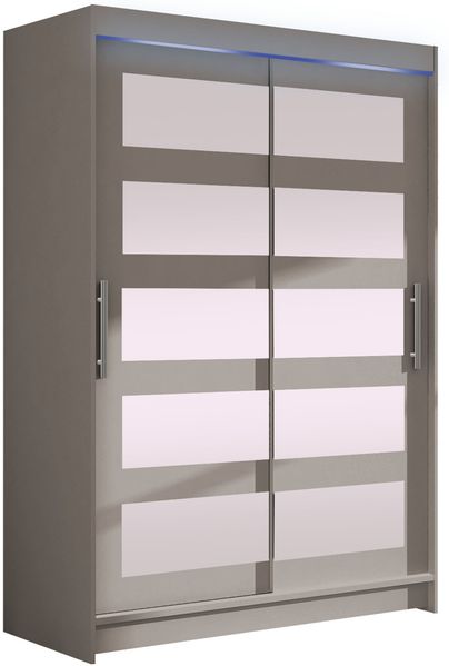 Kleiderschrank Miami IV, mit RGB LED Beleuchtung, Farbe: Cashmere / Spiegel