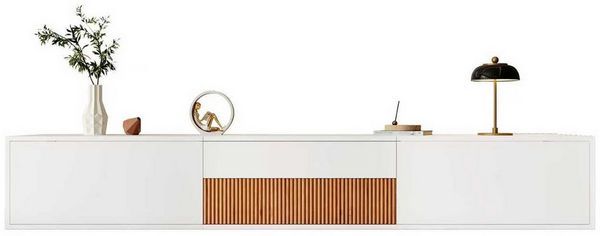 Merax Lowboard mit ausziehbarer Projektorablage (Wand- oder Bodenmontage, 1 St), TV-Schrank mit 3 Klapptüren und großem Stauraum, 180x34x30cm