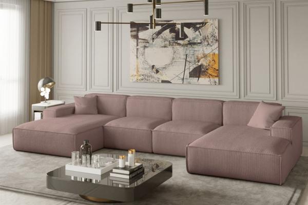 Wohnlandschaft U-Form CELES in Stoff Scala Rose