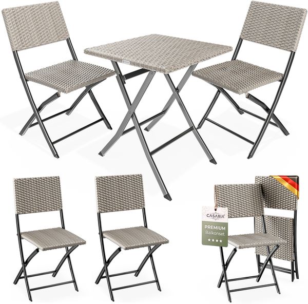 CASARIA® Polyrattan Balkonmöbel 3 tlg. Wetterfest Creme