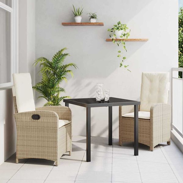 vidaXL Garten Essgruppe mit Kissen 3 pcs Beige Poly-Rattan 3380281