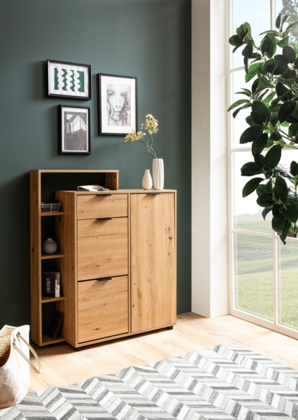 Schuhschrank Eiche-Dekor 98 x 110 x 30 cm Schuhkipper Geschlossen, Schuhkommode mit Schublade Modern, Flurschrank mit Regal und Ablage, Schuhaufbewahrung Flurkommode für Schuhe Hoch Bild 3