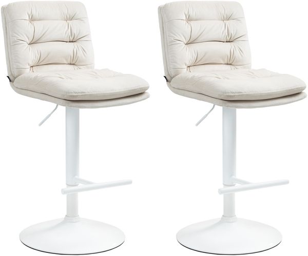 Barhocker 2er Set TURIN - Creme, Samt, Weiß Barhocker mit Lehne Barstuhl Tresenhocker Tresenstuhl Kneipenhocker Kneipenstuhl