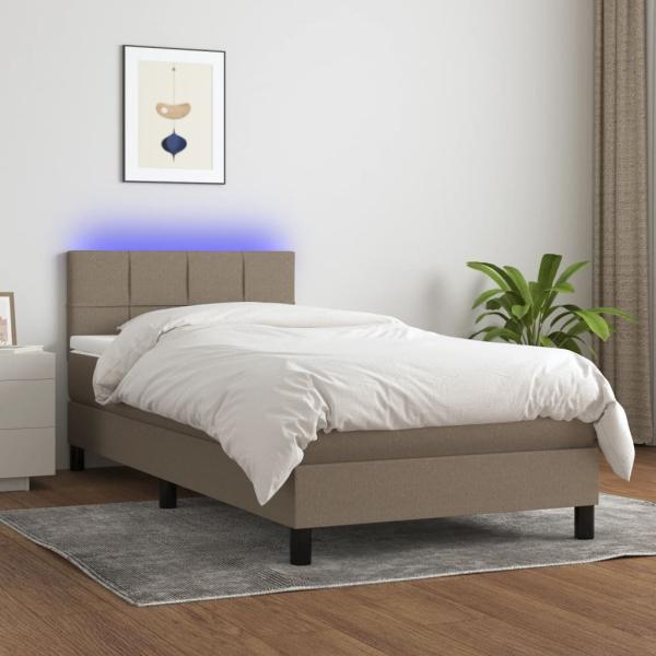 vidaXL Boxspringbett mit Matratze & LED Taupe 100x200 cm Stoff 3133137