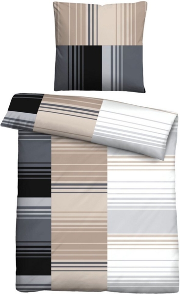 Traumhaft schlafen - Castell - Markenbettwäsche Baumwoll Renforce Bettwäsche 0040561 STREIFENMIX, basalt, 1x 155x220 cm + 1x 80x80 cm Bild 2