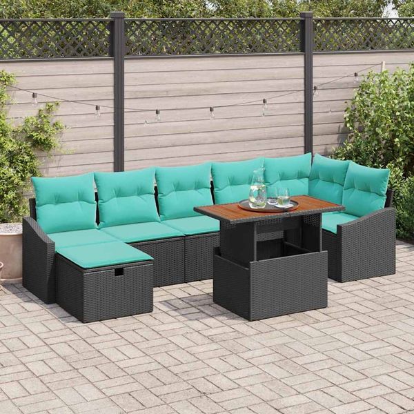 vidaXL Gartensofa-set mit Kissen 8 pcs Schwarz Poly-Rattan 3360036