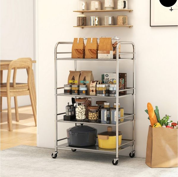 HOMCOM Küchenwagen Servierwagen mit Griffen, (Set, 1 St, 1), 4 Ebenen, höhenverstellbare Regale, max. 50 kg