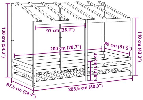 vidaXL Kinderbett mit Dach Weiß 80x200 cm Massivholz Kiefer 847004 Bild 9