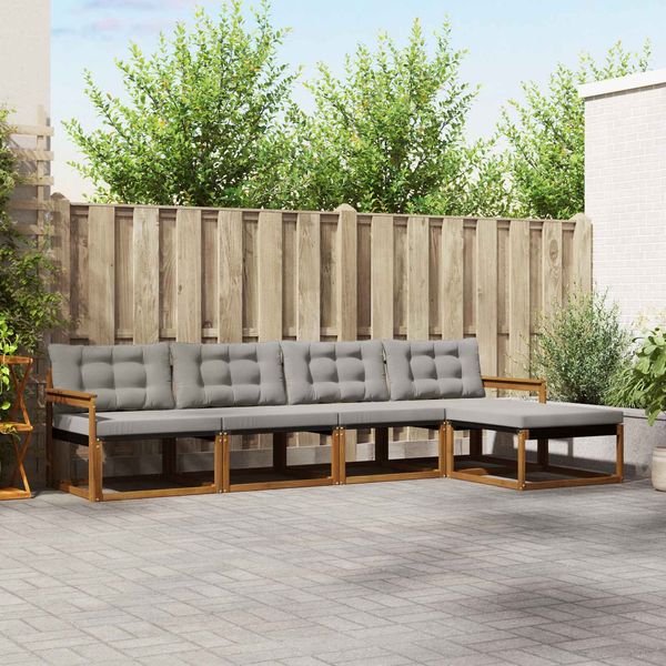 vidaXL Outdoor-Sofagarnitur mit Kissen 5 pcs Natürlich und Hellgrau 3369354