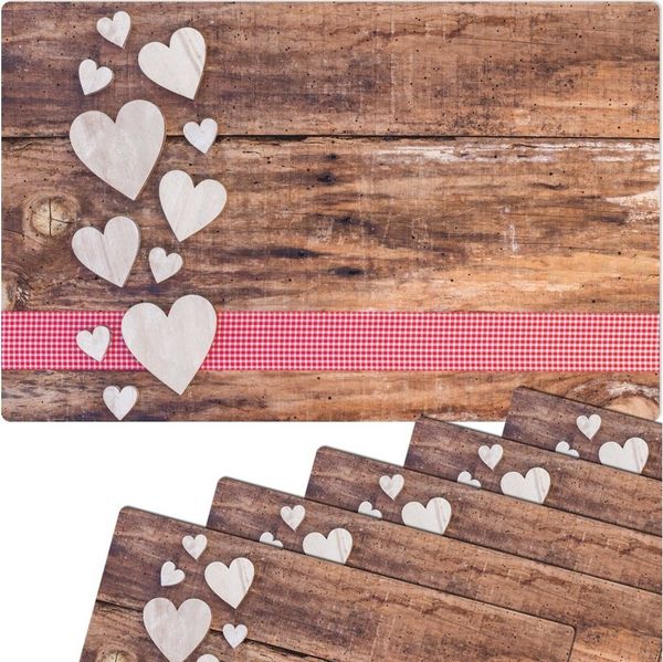 matches21 HOME & HOBBY Platzset Abwaschbare Tischsets 6er Set Landhaus-Stil Herzen, (6-St), Platzsets als Tisch-Untersetzer und Tisch-Deko für Esstisch Teller