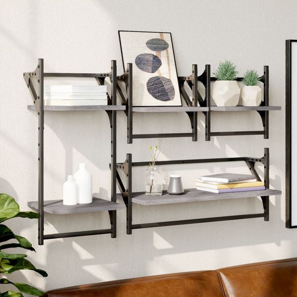 vidaXL 4-tlg. Wandregal-Set mit Stangen Grau Sonoma Holzwerkstoff 836266