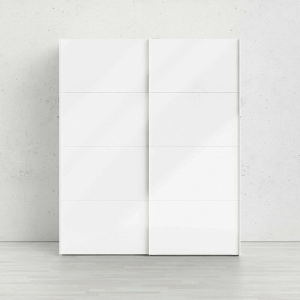 Dmora - Kleiderschrank 2 Türen Christa, Schlafzimmermöbel, Schrank, Garderobe, 182x62 h220 cm, Glänzendes Weiß