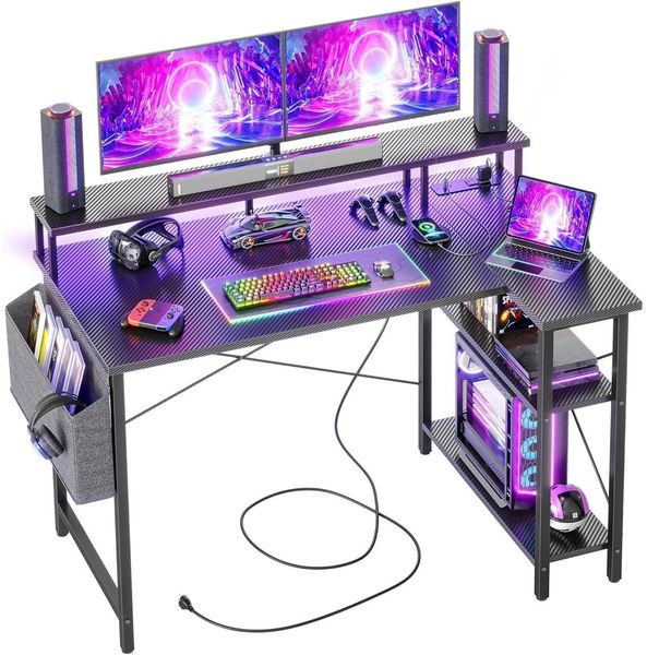 Eckschreibtisch LED Steckdosenleiste 120x70 cm Ablagefächer PC Computertisch