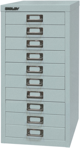 Bisley Multidrawer Schubladenschrank aus Metall mit 10 Schubladen DIN A4 ohne Sockel - Farbe: Silber, L2910-355
