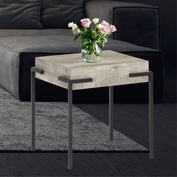 Design Beistelltisch CRETO 40cm grau Beton-Optik schwarzes Metallgestell