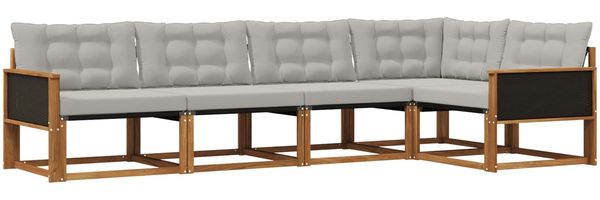 vidaXL Outdoor-Sofagarnitur mit Kissen 5 pcs Natürlich und Hellgrau 3381415