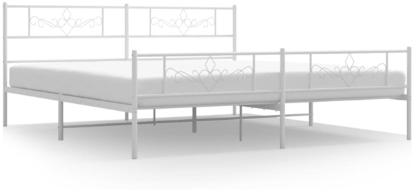 vidaXL Bettgestell mit Kopf- und Fußteil, Metall, Weiß, 183x213 cm