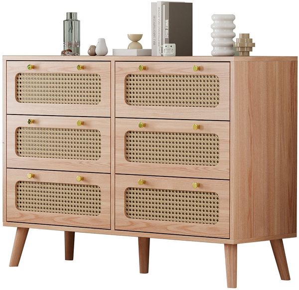 FUROKOY Sideboard Kommode Mit rutschfesten Tischbeinen und Kippschutzvorrichtung, 100x34x73 cm,Mit 6 Schubladen,Mit geräuscharmem Dämpfungsschlitten
