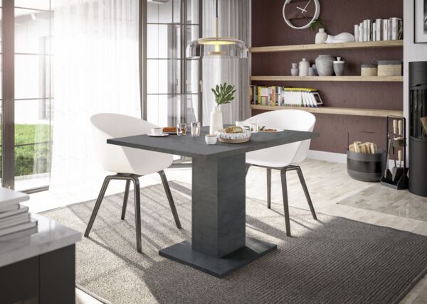 Säulen-Esstisch >Tap< (ausziehbar bis 160cm) in graphit - 120/160x76x80cm (BxHxT)