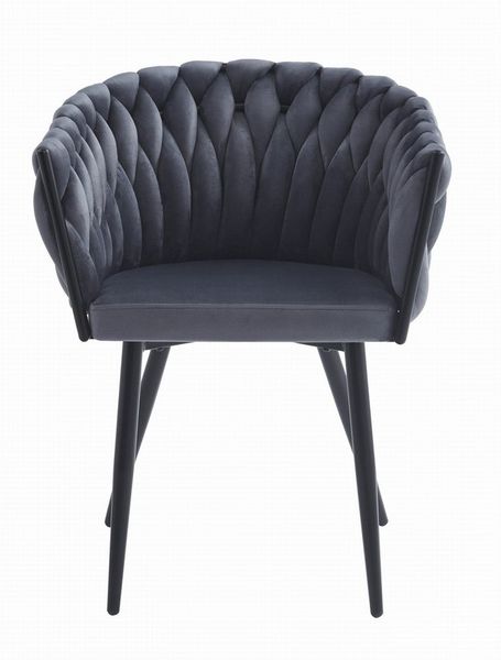 Home Collective Polsterstuhl mit gestepptem Design, Gepolstert ergonomisch 79 cm Höhe (Schreibtischstuhl geeignet für Wohnzimmer, Büro, Schlafzimmer, Esszimmer, 61 cm Breite), dunkelgrauer Samtsitz mit schwarzen Metallbeinen 110 kg belastbar