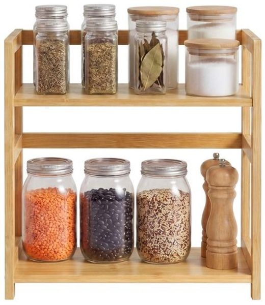 SONGMICS Gewürzregal mit 2 Ebenen, Küchenregal, für Arbeitsplatte, Küche, beige