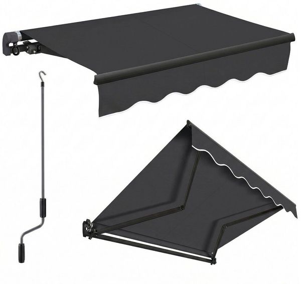 Sekey Gelenkarmmarkise Markise mit Handkurbel Balkon Sonnenschutz verstellbar Aluminium Sonnenmarkise manuelle, Wetterfest,250 × 200 cm, Anthrazit