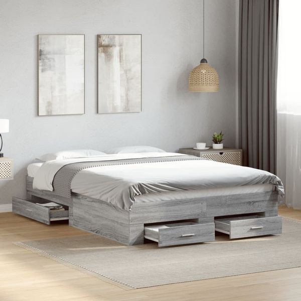vidaXL Bettgestell mit Schubladen Grau Sonoma 120x200 cm Holzwerkstoff 3280396