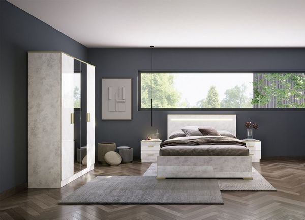 Interdesign24 Schlafzimmer-Set Noemi, (4-Teilig, in Beige/Gold Hochglanz), Made in Italy