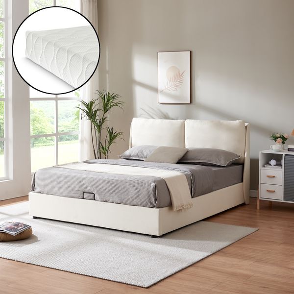 Polsterbett Lunner mit Matratze 140x200 cm Beige [en. casa]