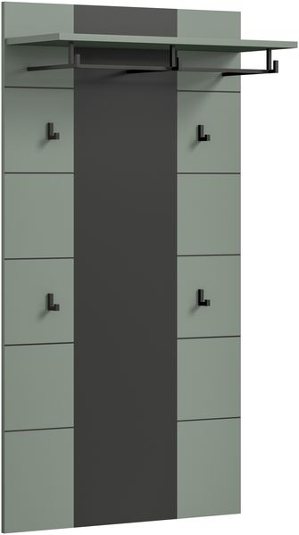 Garderobenpaneel >Canu< in Basalt Grau / Smoke Green - 141x80x29cm (BxHxT)
