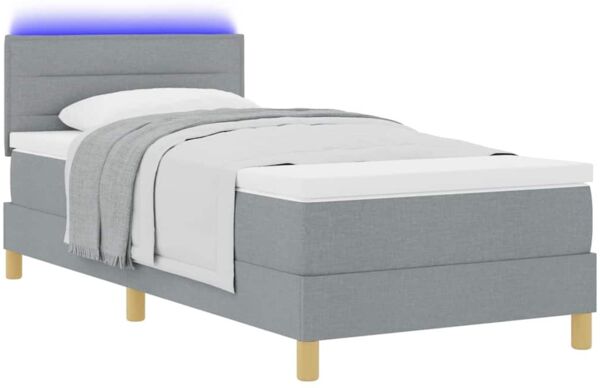 vidaXL LED Boxspringbett mit Kopfteil Hellgrau 80 x 200 cm Stoff 3342317 Bild 3