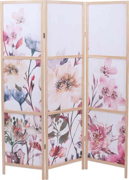 Paravent HWC-O70, Trennwand Sichtschutz Raumtrennung Naturmotive Holz MVG Polyethylen 170x137 cm ~ Blumen