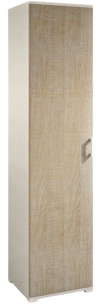 Dmora Mehrzweckschrank 1 Tür Aloise, linearer Schrank mit 1 Flügeltür und 4 verstellbaren Einlegeböden, Säulenschrank für Badezimmer, 100 % Made in Italy, 45 x 45 x 195 cm, Eiche und Weiß,