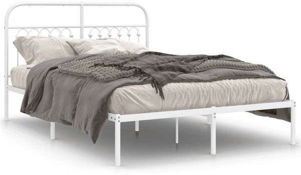Doppelbett, Bettgestell Modernen mit Kopfteil Metall Weiß 140x190 cm d697e