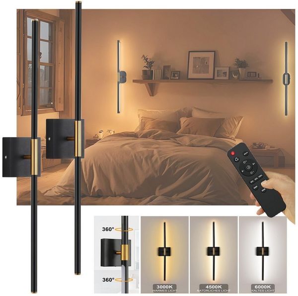 MUPOO Wandleuchte LED Wandleuchte Batteriebetrieben, Fernbedienung, Wandlampe Kabellos, Dimmbar 3000-6000K, LED fest integriert, Modern Wandleuchten, Wiederaufladbar
