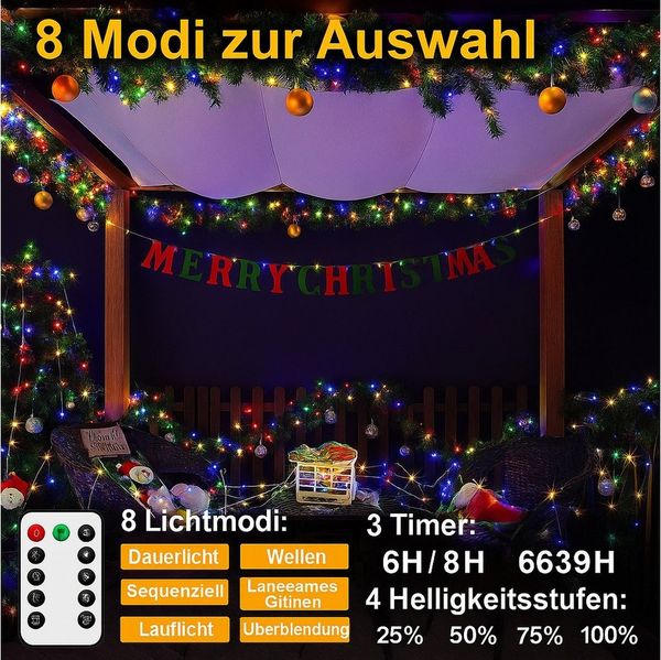 Ollny LED-Lichterkette, 400-flammig, Hochwertige IP67 Festlichter: Wasserdicht, 8 Modi & Timer-Funktion