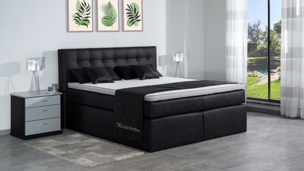 Meisterbetten Boxspringbett Celo 140x200 in MS-Black, Matratzenbezug Nano, Ergoflex-Topper Bild 3