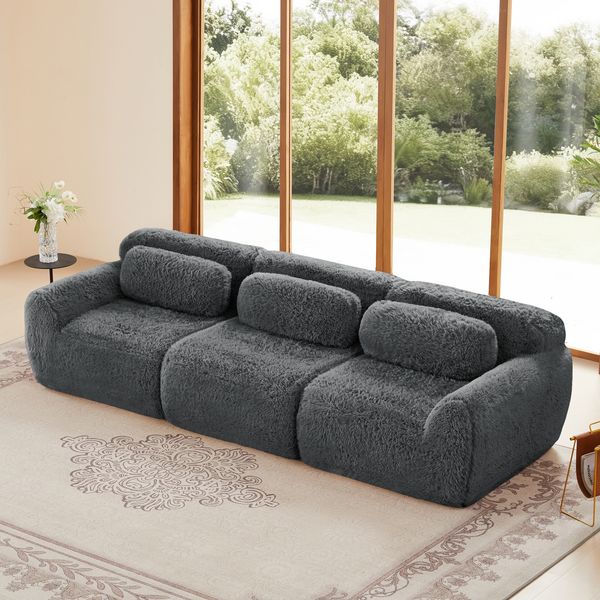 Boneless Cloud Sofa Plüsch, modulare U/L-Form, 32D Schaumstoff, körperumarmend, mit Kissen, kein Aufbau,72h Entfaltung,Grau