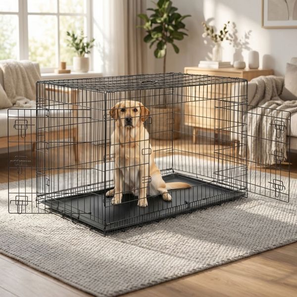 belviona Transportkäfig klappbar mit Bodenwanne, sicherer Hunde- und Katzenkäfig 122 x 75 x 81 cm