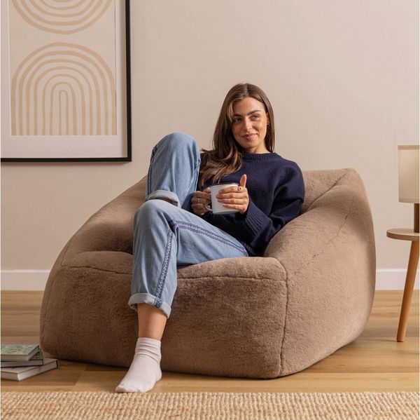 Icon Natalia Sitzsack Sessel für Erwachsene, Mokkabraun, Flauschiger Kaninchen Kunstfell Stoff, Riesen Sitzsack mit Füllung, Bean Bag Chair, Bequemer Sessel Wohnzimmer, Lounge, Schlafzimmer, Büro