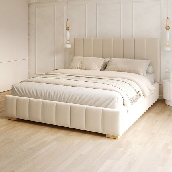 FDM Polsterbett DENTON modern mit Bettkasten MADE IN EU - mit hochwertigem Paris Bezug (verfügbar 90x200 120x200 140x200 160x200 180x200cm, Bettrahmen, Bett, mit großen gepolsterten Kopfteil, mit Bettkasten zum aufklappen), Hebbarer Metallrahmen, Bettk...