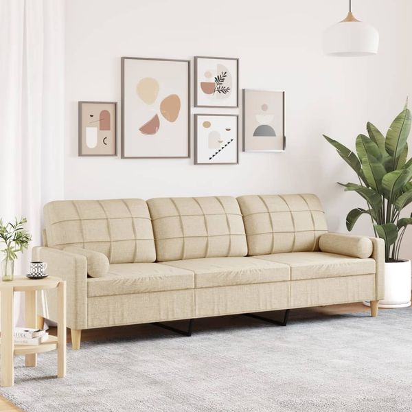 vidaXL Sofa 3-Sitzer mit Zierkissen Creme 210 cm Stoff 3278203