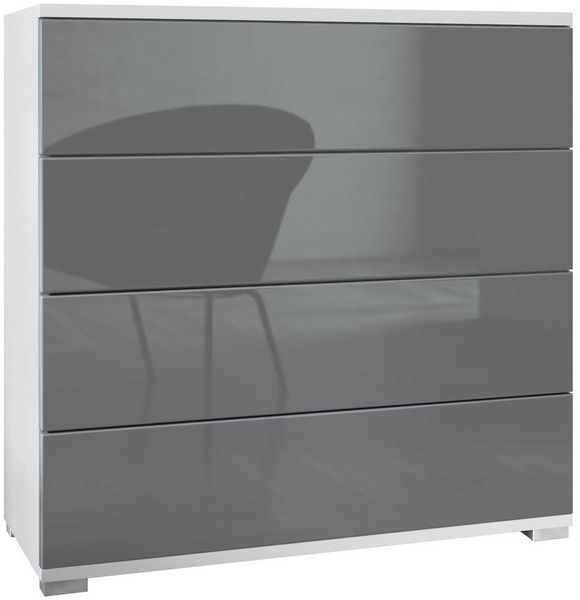 Vladon Kommode Pavos V3 (Sideboard, mit 4 Schubladen), Weiß matt/Grau Hochglanz (76 x 76 x 35 cm)