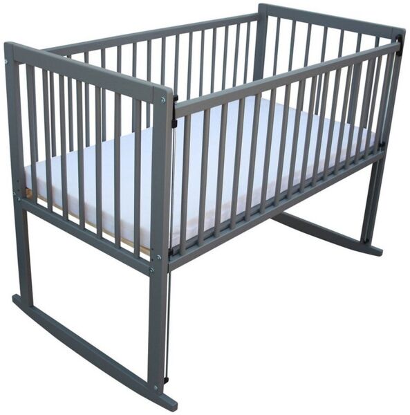 Micoland Beistellbett Kinderbett / Beistellbett / Wiege 3in1 120x60 cm mit Matratze grau