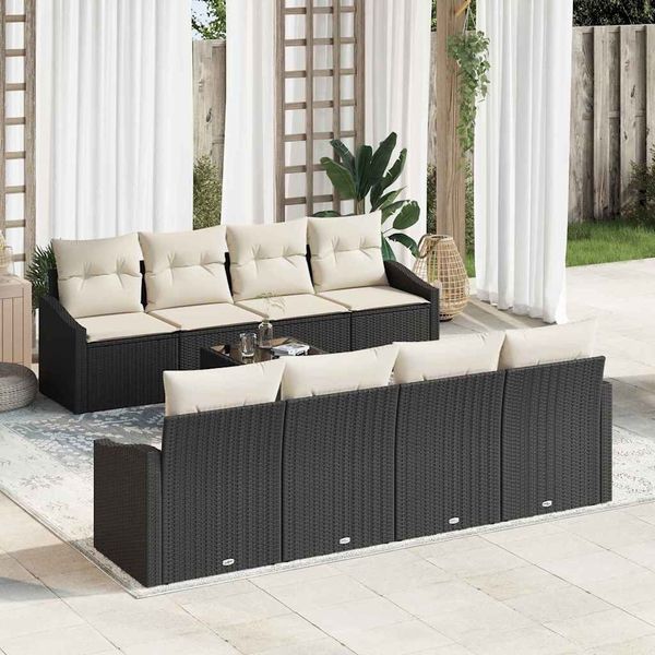 vidaXL Sofa Set mit Kissen 7 pcs Schwarz und Creme Poly-Rattan 3355316