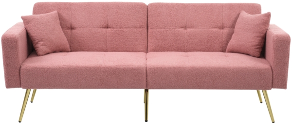 Merax sofa Schlafsofa mit Bettfunktion, verstellbarem Winkel, goldenen Beinen, mit Kissen und seitlichen Aufbewahrungstaschen, rosa