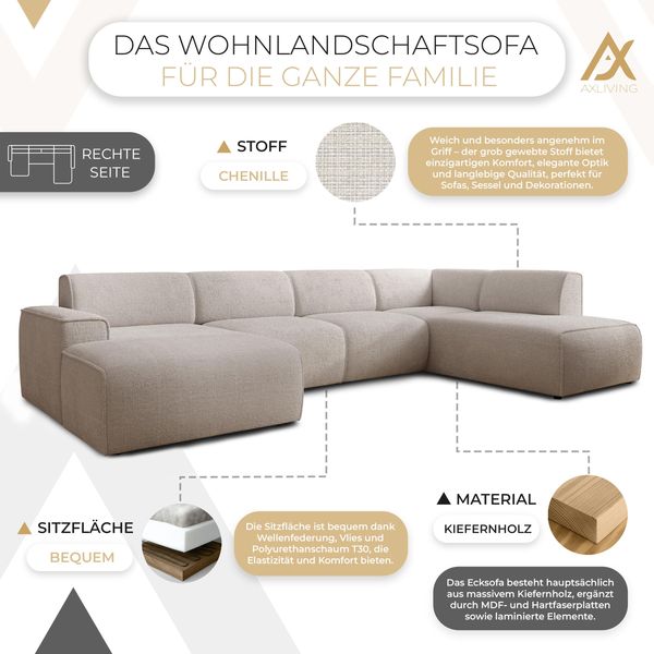 AX LIVING XXL Sofa U Form Didim Creme 378cm breit modern & großzügig R Bild 5