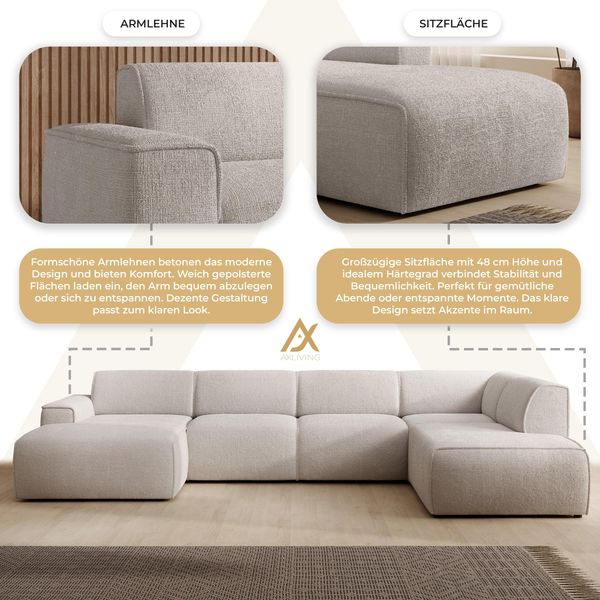 AX LIVING XXL Sofa U Form Didim Creme 378cm breit modern & großzügig R Bild 6