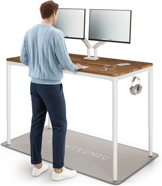 Desktronic Elektrisch höhenverstellbarer Schreibtisch HomeMax 160x80cm Weiß/Massives Walnussholz mit Memory-Funktion, Anti-Kollisions Technologie, USB-A und USB-C-Ladeanschlüssen